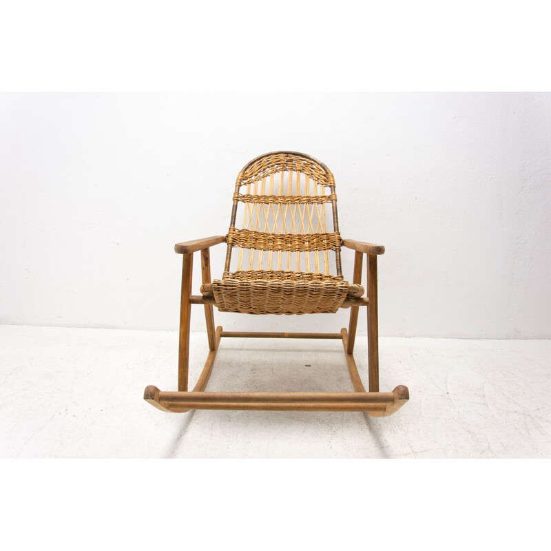 Mid century wicker rocking chair, Czechoslovakia 1960s