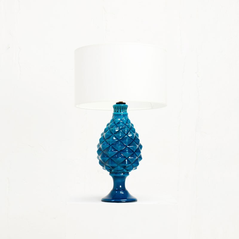 Lamp in blue ceramic, Pol CHAMBOST - 1970s