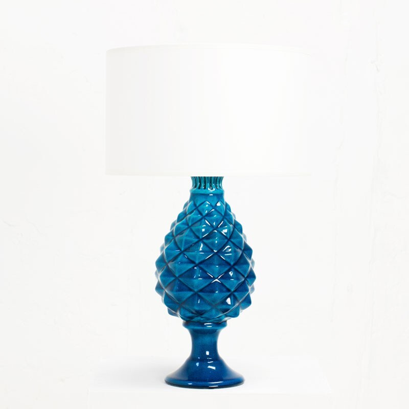 Lamp in blue ceramic, Pol CHAMBOST - 1970s