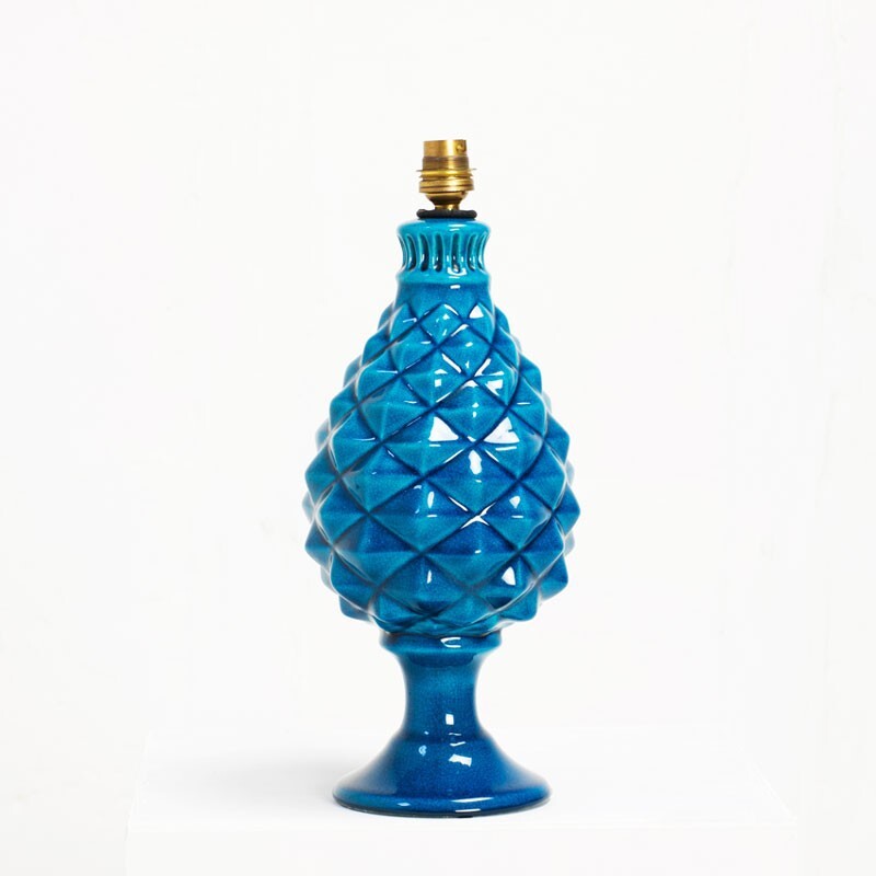 Lampe céramique email bleu, Pol CHAMBOST - 1970