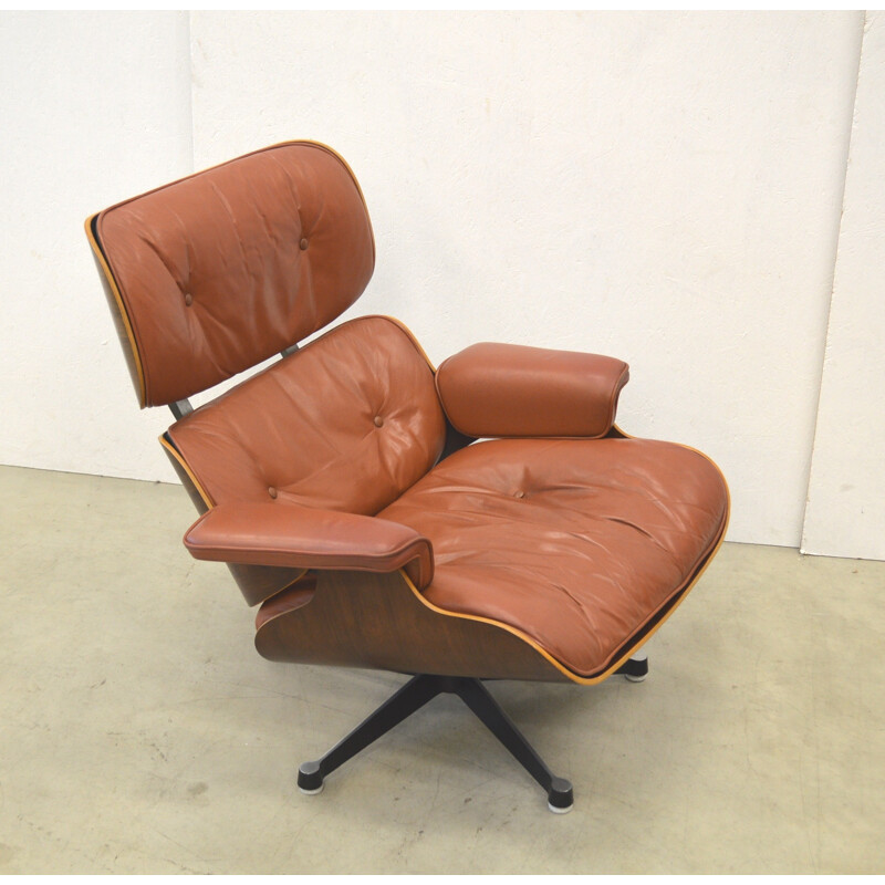 Herman Miller lounge chair with its ottoman in rosewood and leather, Charles & Ray EAMES - 1970s