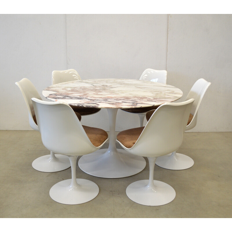 Set of Knoll table and 6 chairs in marble, Eero SAARINEN - 1970s