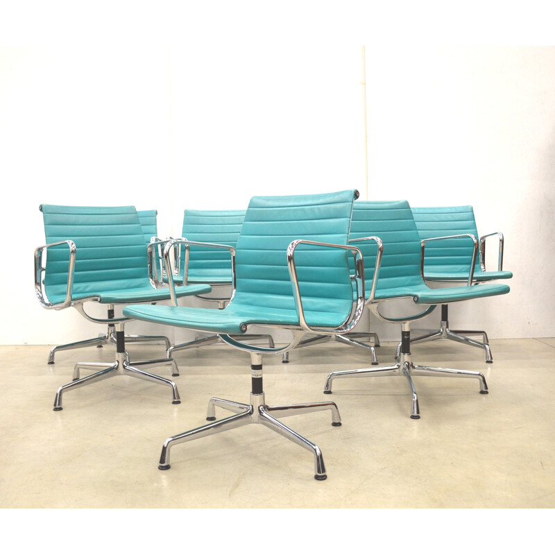 Vitra "EA108" office chair in turquoise leather, Charles & Ray EAMES - 1990s