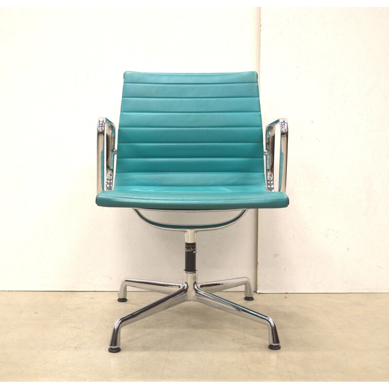 Fauteuil bureau "EA108" Vitra en cuir turquoise, Charles & Ray EAMES - 1990