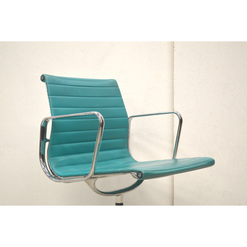 Vitra "EA108" office chair in turquoise leather, Charles & Ray EAMES - 1990s