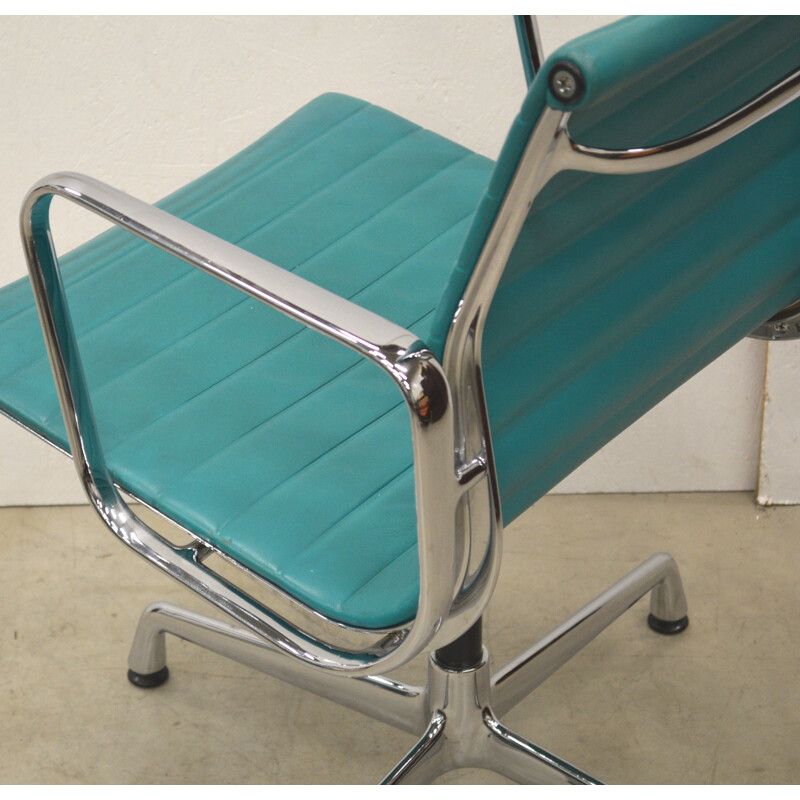 Vitra "EA108" office chair in turquoise leather, Charles & Ray EAMES - 1990s