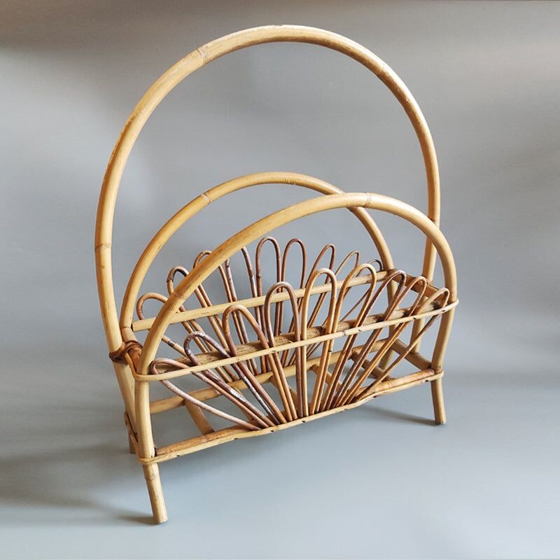 Vintage magazine rack in bamboo and rattan by Franco Albini, Italy 1960s