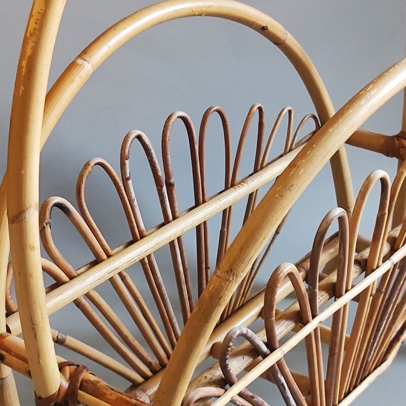 Vintage magazine rack in bamboo and rattan by Franco Albini, Italy 1960s