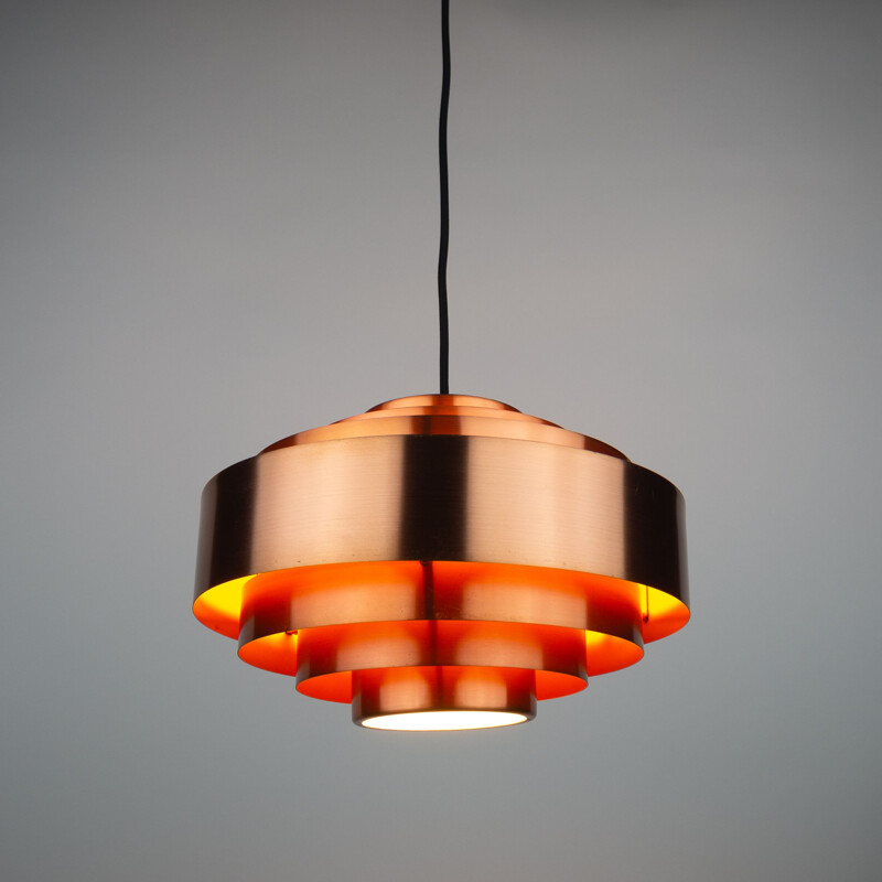 Vintage hanging lamp in solid copper by Jo Hammerborg for Fog og Morup, Denmark 1960