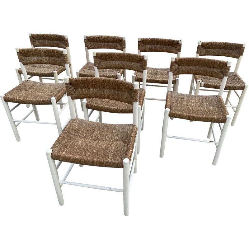 Set of 8 vintage Dordogne chairs in ashwood by Charlotte Perriand for Robert Sentou, 1968