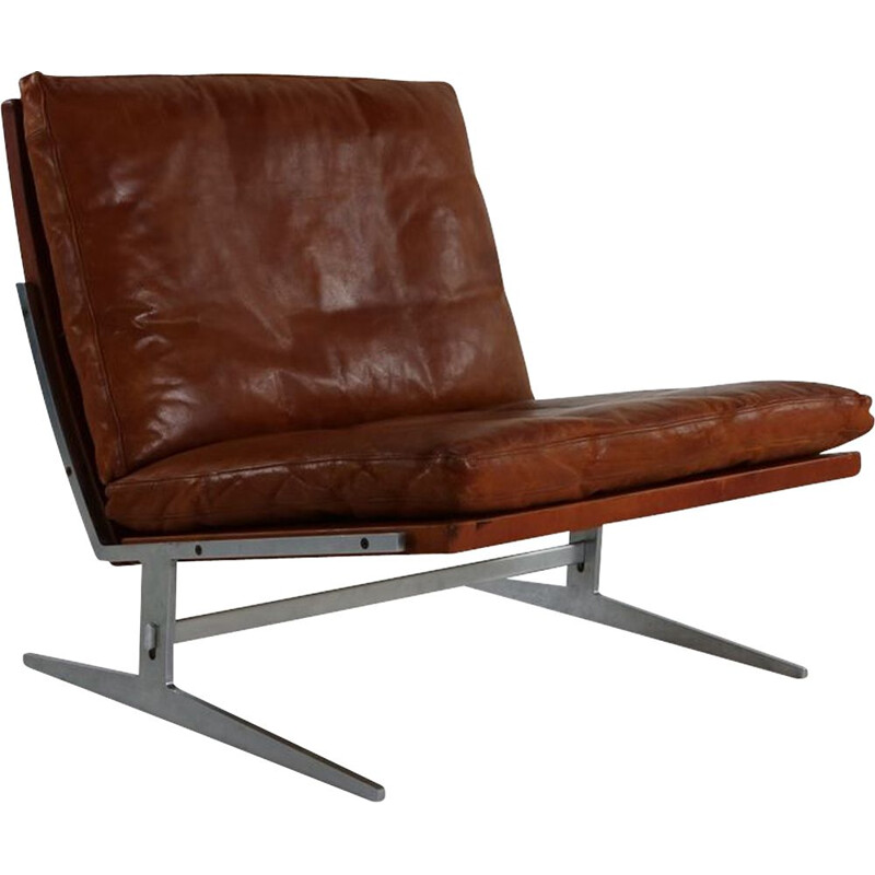 Fauteuil vintage Bo-561 en acier et cuir par Preben Fabricius et Jørgen Kastholm pour Bo-Ex, Danemark 1960