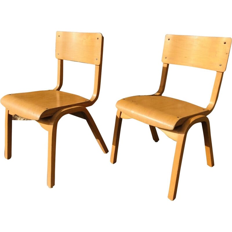 Coppia di sedie per bambini in legno curvato vintage, 1950-1960