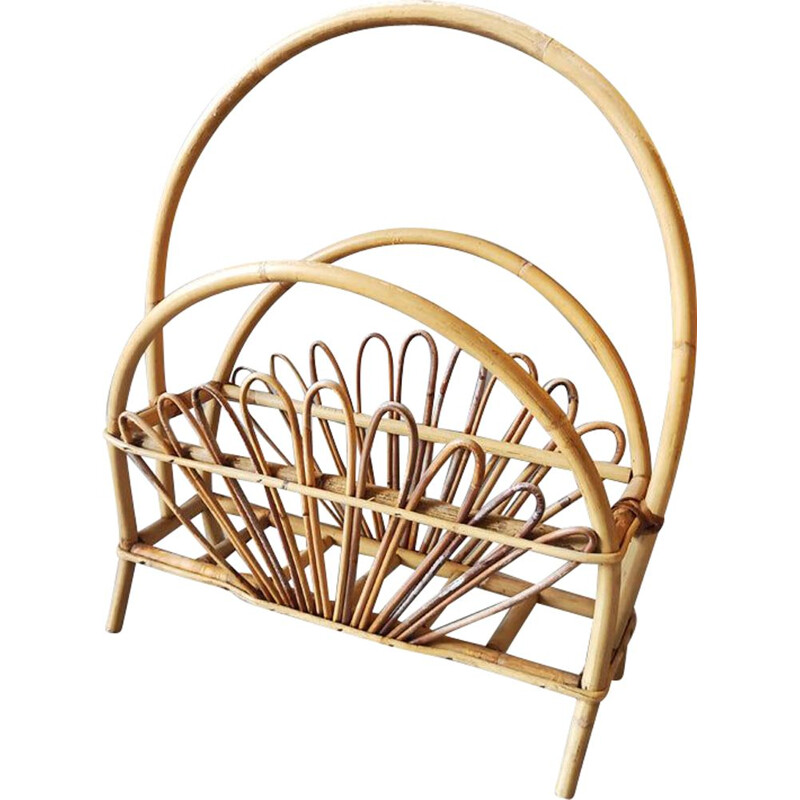 Vintage magazine rack in bamboo and rattan by Franco Albini, Italy 1960s