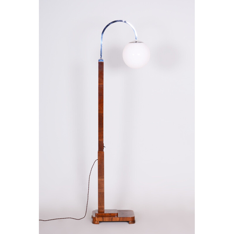 Art deco vintage walnut floor lamp, 1920s