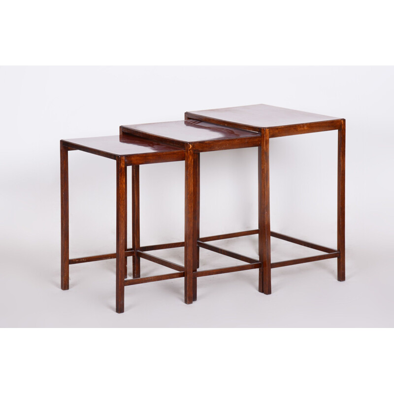 Vintage art deco nesting tables in eiken formica en kartonfer door Jindrich Halabala voor Up Zavody, 1930