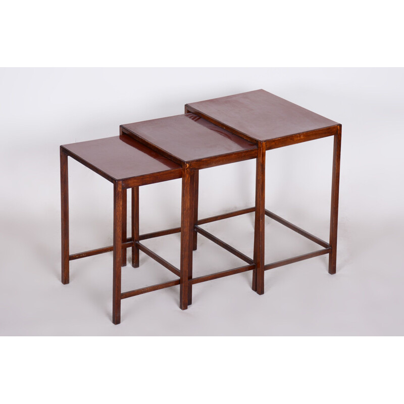 Vintage art deco oak formica and kartonfer nesting tables by Jindrich Halabala for Up Zavody, 1930