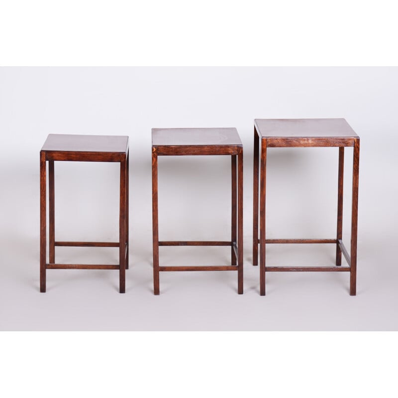 Vintage art deco nesting tables in eiken formica en kartonfer door Jindrich Halabala voor Up Zavody, 1930