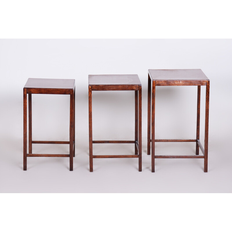 Vintage art deco oak formica and kartonfer nesting tables by Jindrich Halabala for Up Zavody, 1930