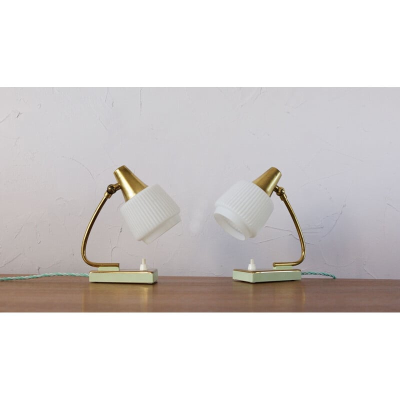 Pair of mid-century brass and metal table lamps, 1950s