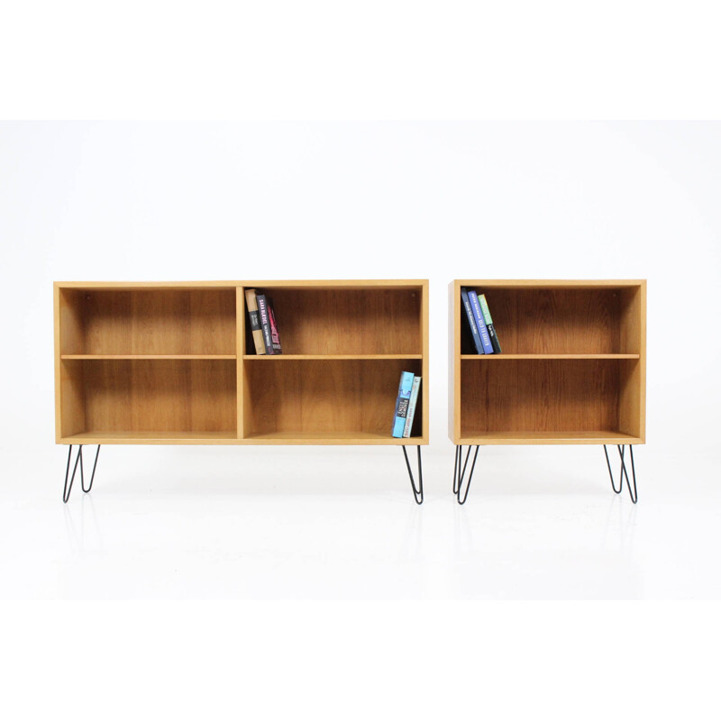 Set of two oak bookcases on metal hairpin legs, Borge MOGENSEN - 1960s