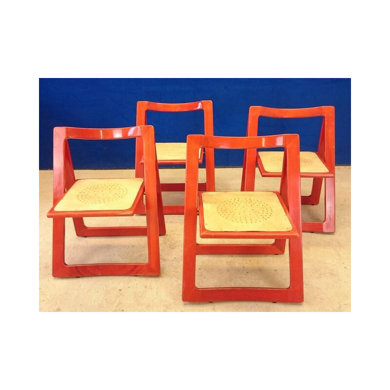 Vintage set of 4 folding chairs, Aldo JACOBER - 1960s