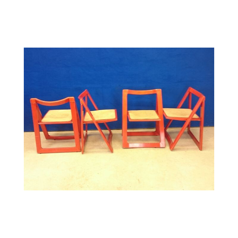 Vintage set of 4 folding chairs, Aldo JACOBER - 1960s