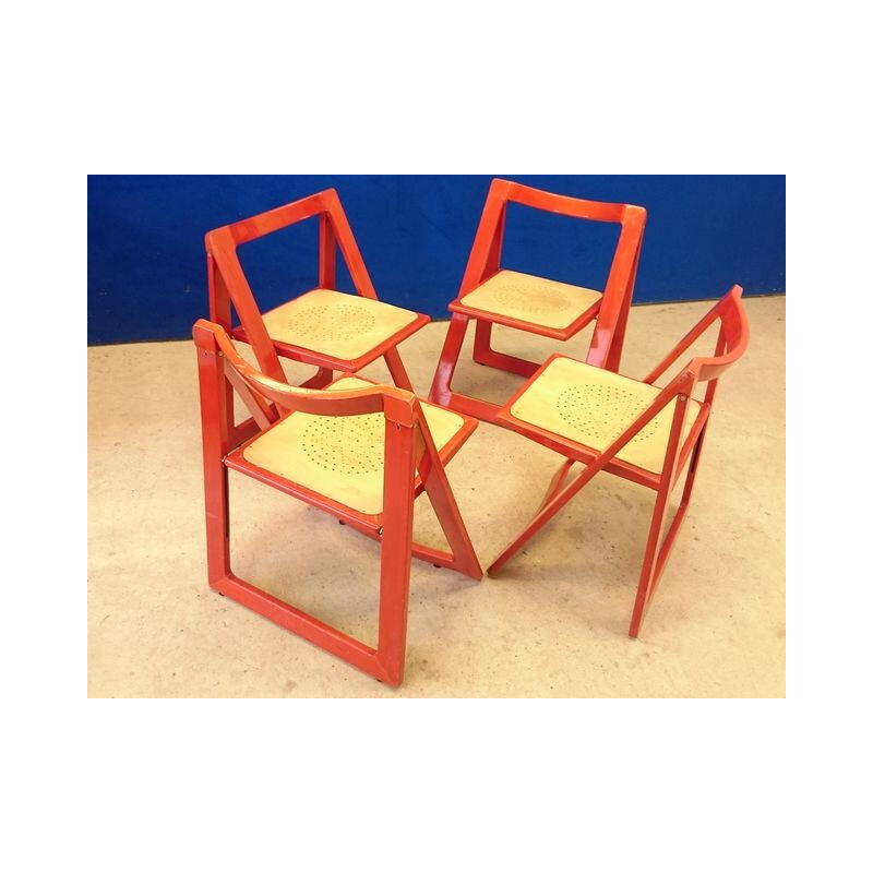 Vintage set of 4 folding chairs, Aldo JACOBER - 1960s