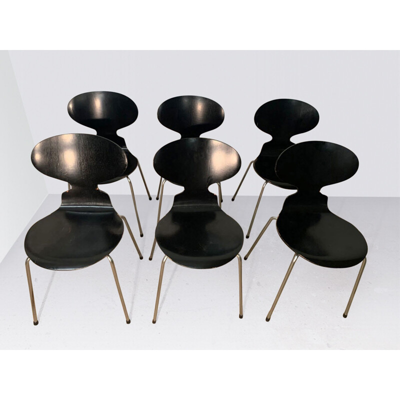 Set of 6 vintage 3100 Ant dining chairs by Arne Jacobsen for Fritz Hansen, 1960s