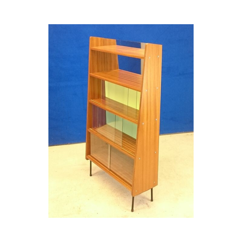 Small mid century bookcase with glass doors - 1950s