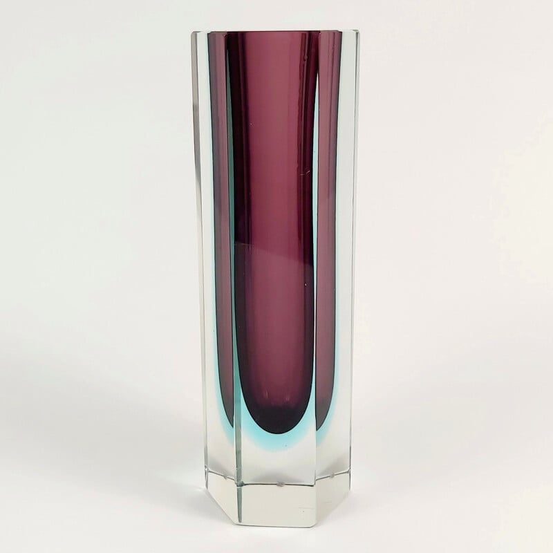 Vase vintage Sommerso en verre de Murano par Flavio Poli, Italie 1960