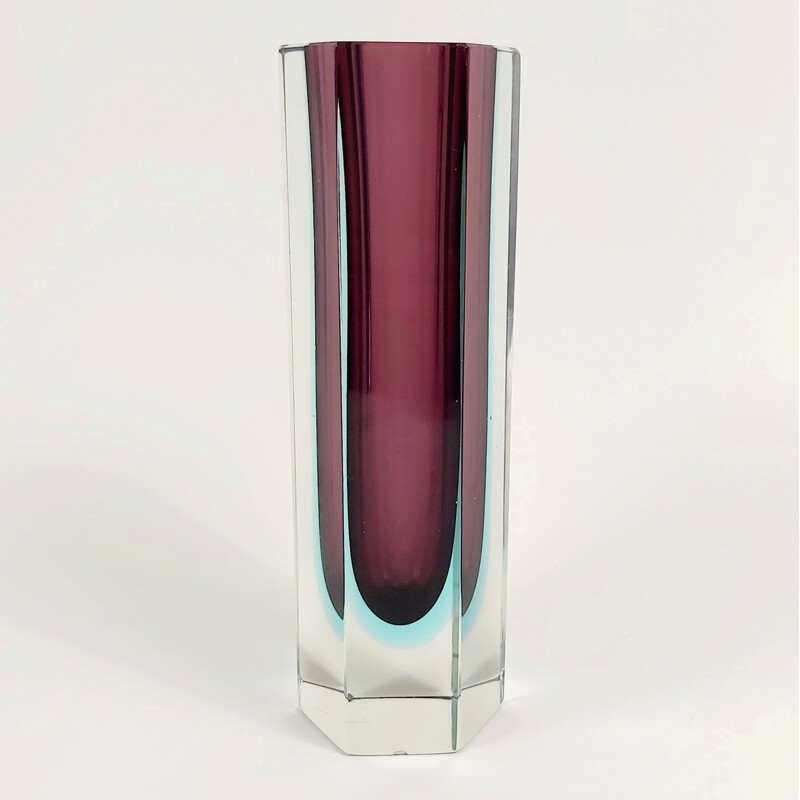 Vase vintage Sommerso en verre de Murano par Flavio Poli, Italie 1960