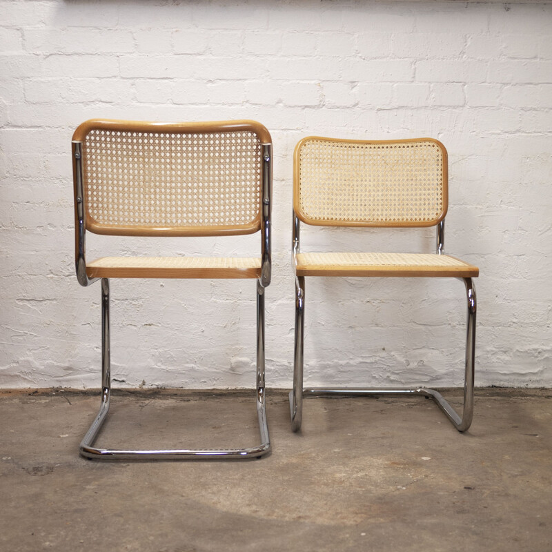 Set of 4 vintage cane and chrome cantilever Italian dining chairs, 1990s