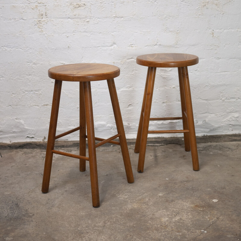 Pair of vintage beechwood potters stools, 1950s