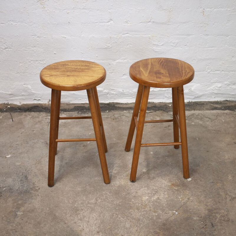 Pair of vintage beechwood potters stools, 1950s