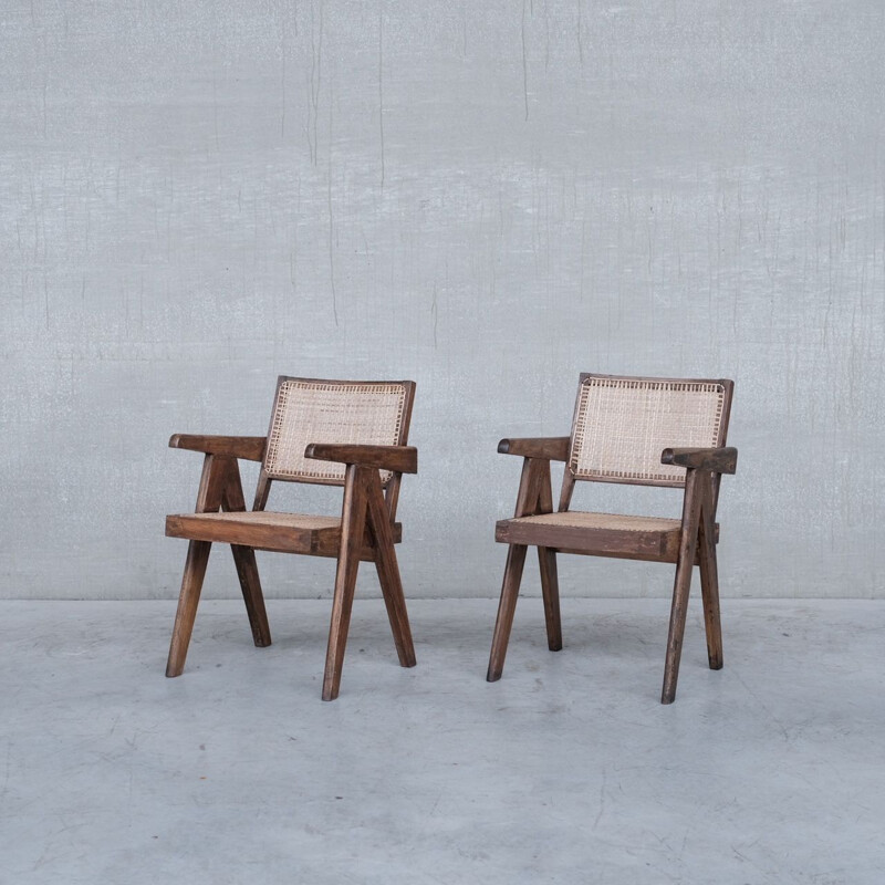 Paire de fauteuils de bureau vintage PJ-SI-28-B par Pierre Jeanneret, Inde 1955