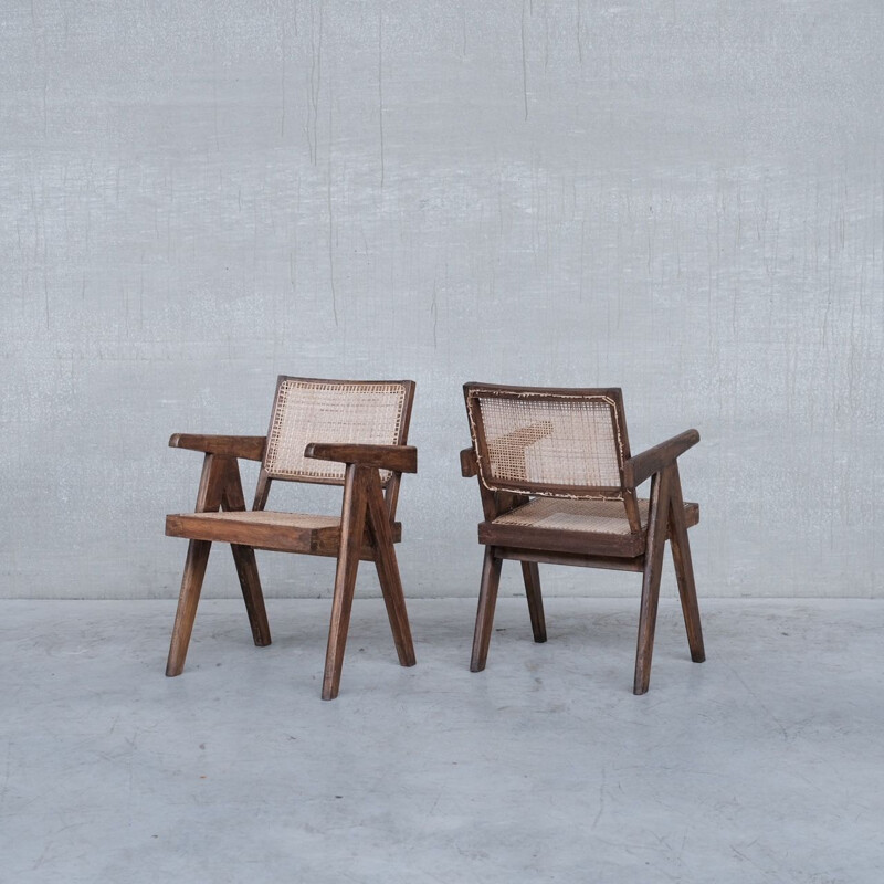 Pair of vintage office chairs PJ-SI-28-B by Pierre Jeanneret, India 1955