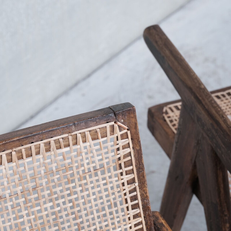 Pair of vintage office chairs PJ-SI-28-B by Pierre Jeanneret, India 1955