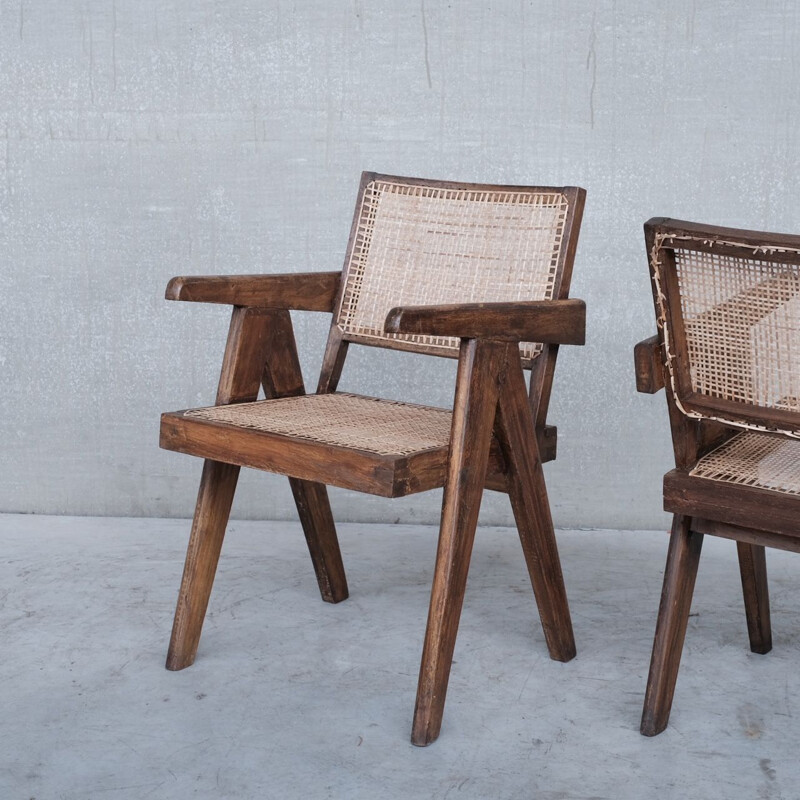 Pair of vintage office chairs PJ-SI-28-B by Pierre Jeanneret, India 1955