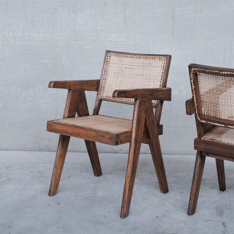 Paire de fauteuils de bureau vintage par Pierre Jeanneret, Inde 1955