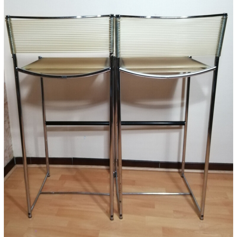 Pair of vintage 164 chrome spaghetti stools by Belotti for Alias, 1980
