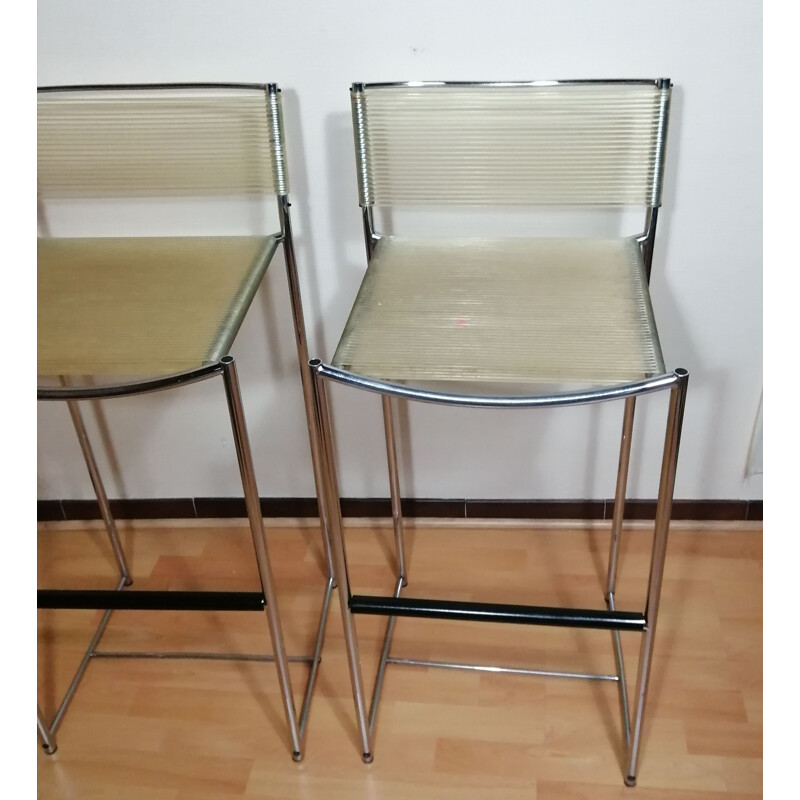 Pair of vintage 164 chrome spaghetti stools by Belotti for Alias, 1980