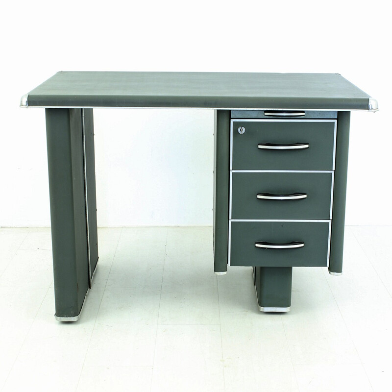 Mid-century desk in dark green metal - 1950s