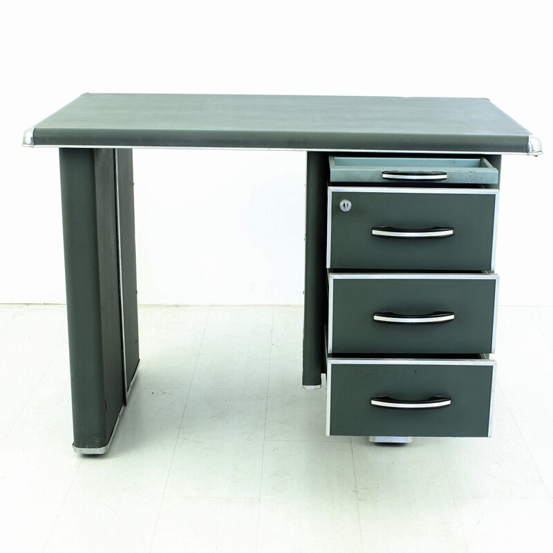 Mid-century desk in dark green metal - 1950s