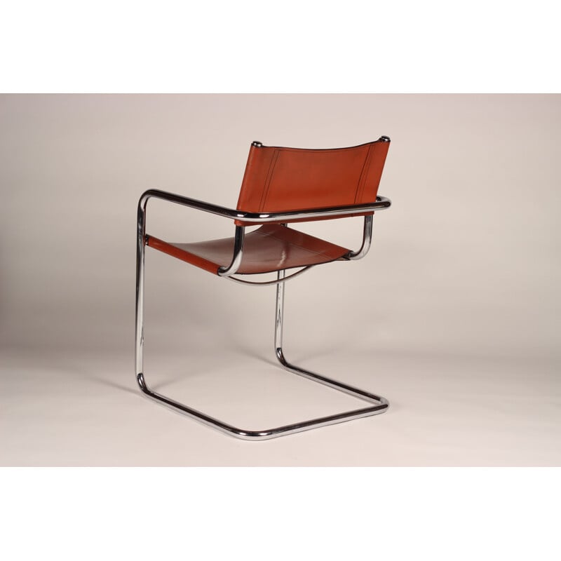 Set aus 4 Vintage-Freischwinger-Sesseln in cognacfarbenem Leder und Chrom