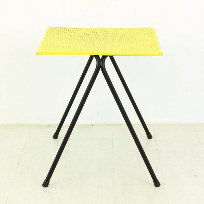 Small yellow side table in metal - 1950s