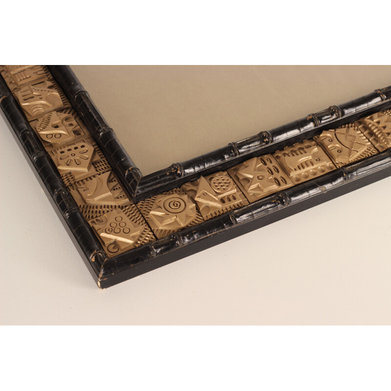 Marco vintage de bambú sintético con borde de azulejos en relieve de Ron Hitchins