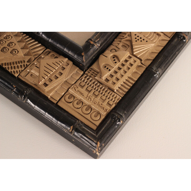Marco vintage de bambú sintético con borde de azulejos en relieve de Ron Hitchins