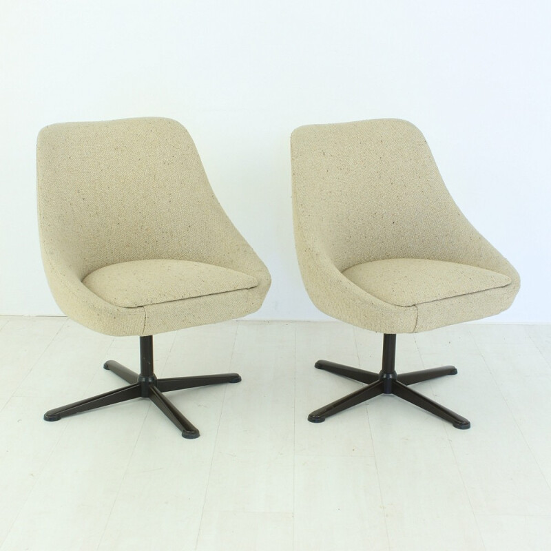 Pair of cocktail swivel chairs in beige fabric - 1960s