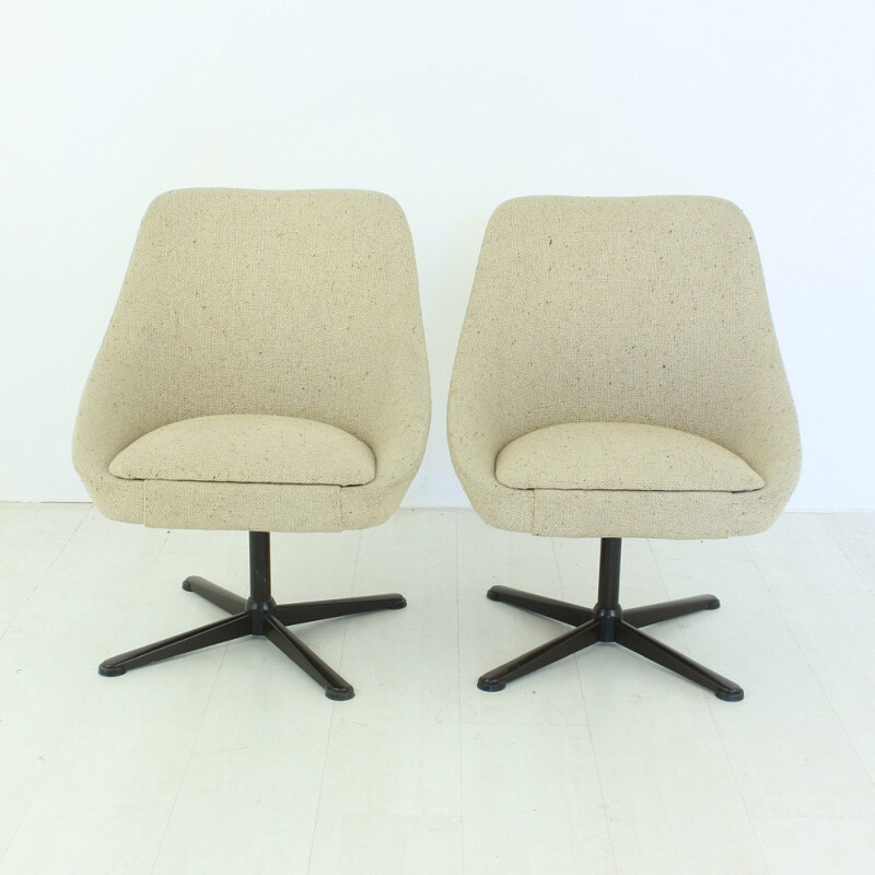 Pair of cocktail swivel chairs in beige fabric - 1960s