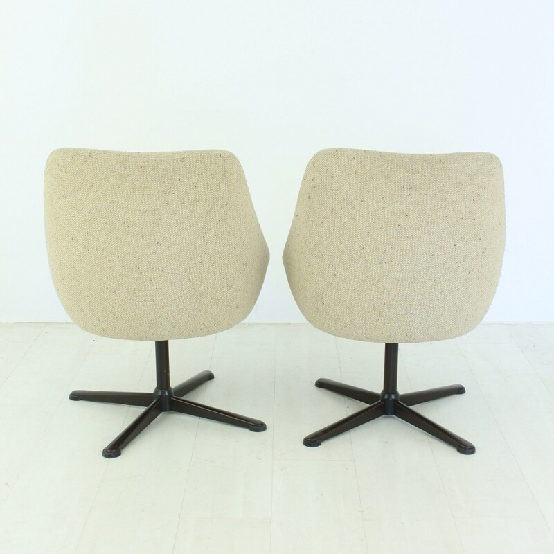 Pair of cocktail swivel chairs in beige fabric - 1960s